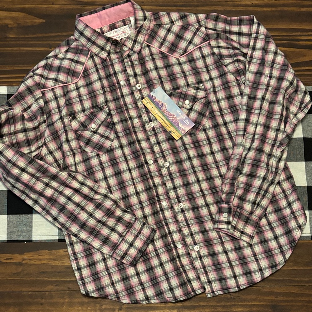 Panhandle Slim pearl snap pink  Plaid Shirt xl